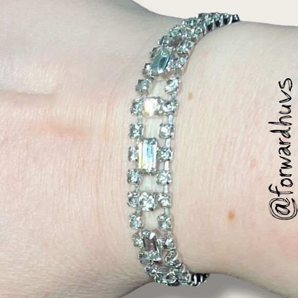 Vintage Rhinestone Double Strand Bracelet with Baguettes – 6 3/4” - Picture 1 of 11